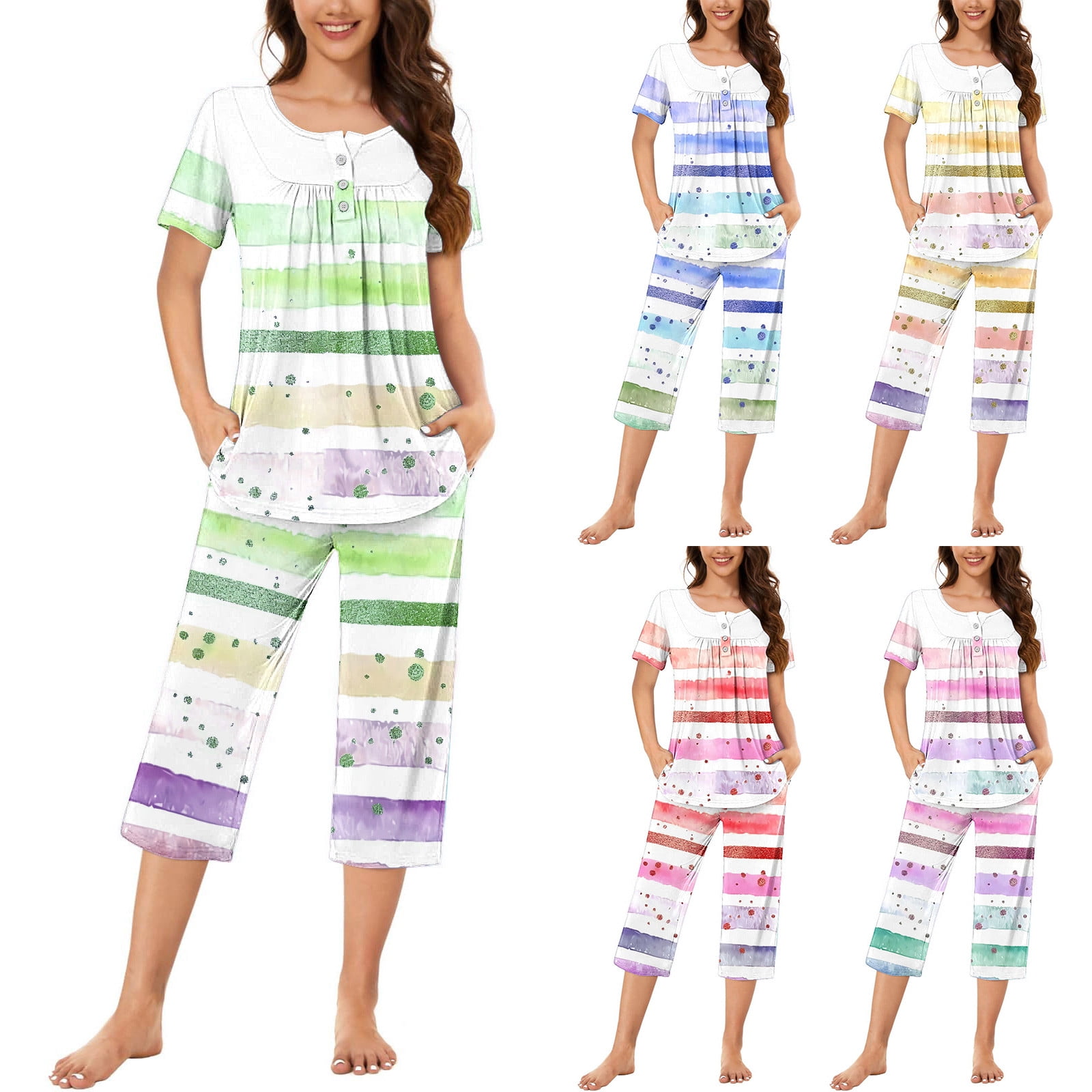 Big Sale PENDANE Women's Round Neck Gradient Print Short Sleeve