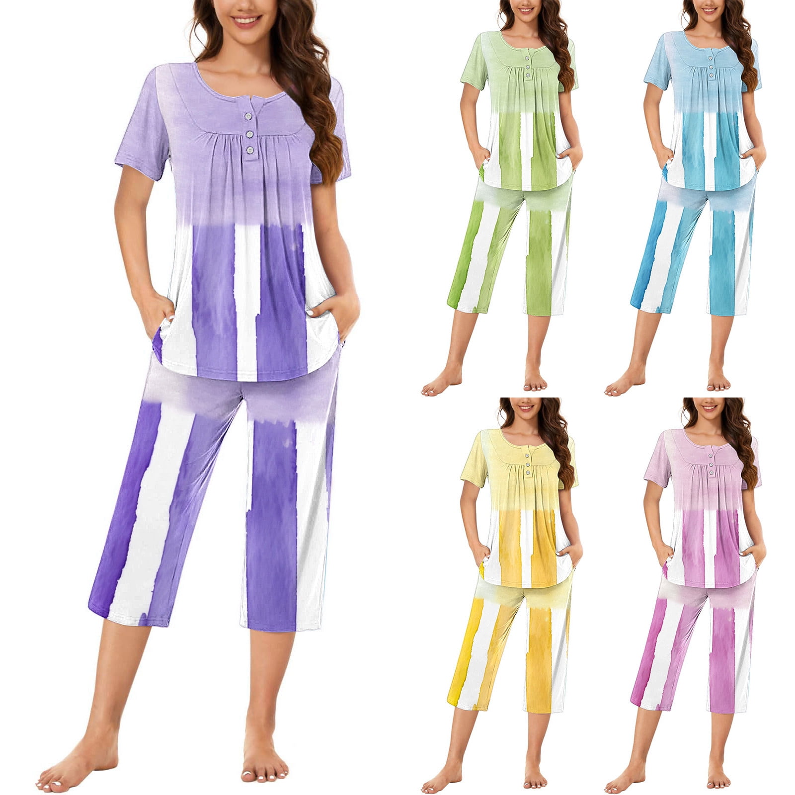 Big Sale PENDANE Women's Round Neck Gradient Print Short Sleeve