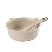 Big Sale! Plastic Pgeraug Hot Sale! 1X Bowl, 1X Spoon, Kitchen Utensils Set Wheat Straw Tableware Beige, Cute Cartoon Pandas Dinner Rice Serving Bowl Soup Food Spoon Wheat-Straw Beige 64g