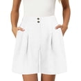 thumbnail image 1 of Big Sale! Women's High Waist Cotton Linen Bermuda Shorts Wide Leg Casual Lounge Elastic Waist Comfortable Breathable Summer Pleated Business Casual Trouser Shorts White M Size, 1 of 8
