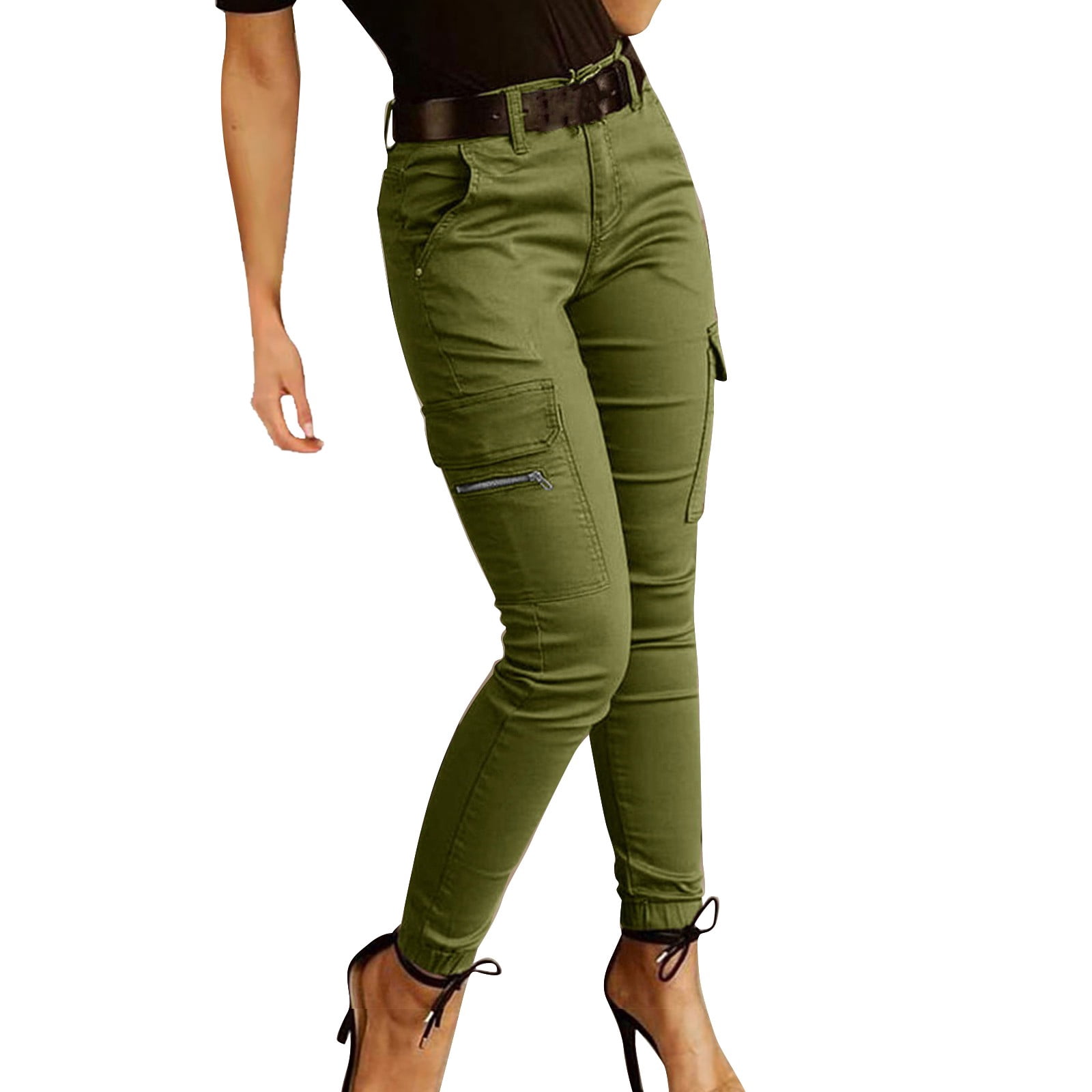 Big Sale! Women's Skinny Cargo Pants With Zipper Pockets Casual Hiking Kitchen Wall Mounted Pot Rack Hanging Plants Front Door