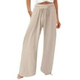 thumbnail image 1 of FUNUONY Women's Wide Leg Pants with Pockets Crinkle Comfy High Waist Pull-On Lounge Casual Pants Cotton Casual Loose Pants Comfy Work Pants with Pockets Elastic Paper Bag Drawstring Pants, 1 of 1