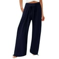 thumbnail image 1 of FUNUONY Women's Wide Leg Pants with Pockets Crinkle Comfy High Waist Pull-On Lounge Casual Pants Cotton Casual Loose Pants Comfy Work Pants with Pockets Elastic Paper Bag Drawstring Pants, 1 of 1