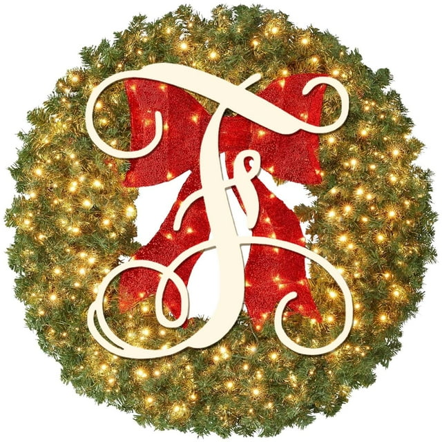 Big Sale! Wreath Pre Lit Initial Outdoor Christmas Wreaths Artificial
