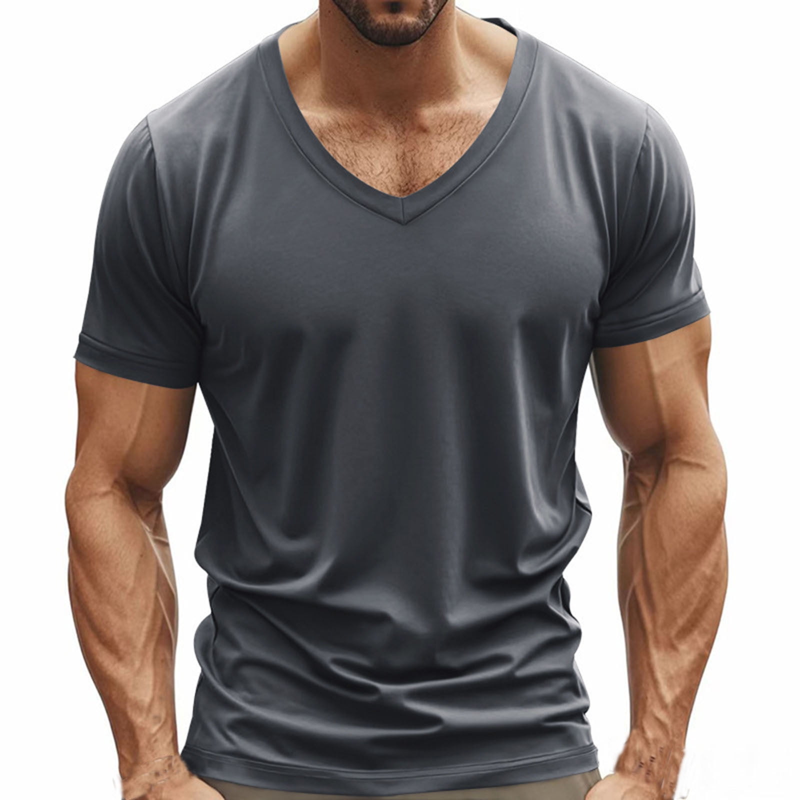 OGLCCG Mens V Neck Shirts Casual Short Sleeve Muscle Gym Athletic T ...