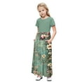 thumbnail image 1 of OGLCCG Girls Summer Long Dress Short Sleeve Casual Holiday Modest Maxi Dress with Pockets Floral Printed T-Shirt Dress for 4-14 Years, 1 of 6