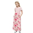 thumbnail image 1 of OGLCCG Girls Summer Long Dress Short Sleeve Casual Holiday Modest Maxi Dress with Pockets Floral Printed T-Shirt Dress for 4-14 Years, 1 of 6
