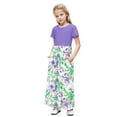 thumbnail image 1 of OGLCCG Girls Summer Long Dress Short Sleeve Casual Holiday Modest Maxi Dress with Pockets Floral Printed T-Shirt Dress for 4-14 Years, 1 of 6