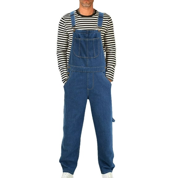 OGLCCG Men's Denim Bib Overalls Fashion Loose Fit Adjustable Straps Jean Jumpsuit with Multi Pockets Wide Leg Boot Cut Trousers