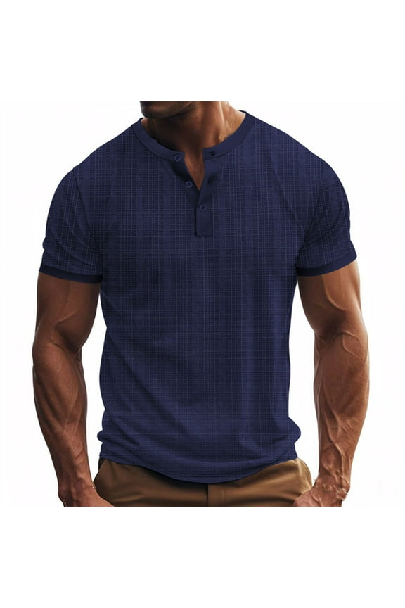 Men's Short Sleeve T Shirt Casual Buttons Fitted Crew Neck Summer Fashion Henley Shirts Solid Color Basic Breathable Tees Tops