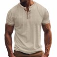 thumbnail image 1 of OGLCCG Men's Short Sleeve T Shirt Casual Buttons Fitted Crew Neck Summer Fashion Henley Shirts Solid Color Basic Breathable Tees Tops, 1 of 1