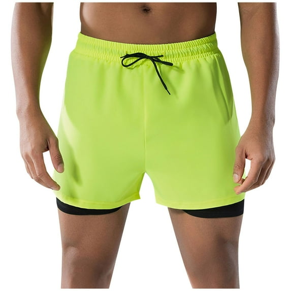 OGLCCG Men's Swim Trunks with Compression Liner 2 in 1 Quick Dry Summer Swimming Beach Shorts Casual Swimsuit with Pockets