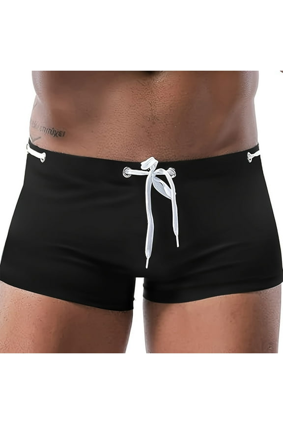 Men's Swimwear Quick Dry Adjustable Drawstring Summer Shiny Boxer Briefs Fashion Square Cut Metallic Underwear