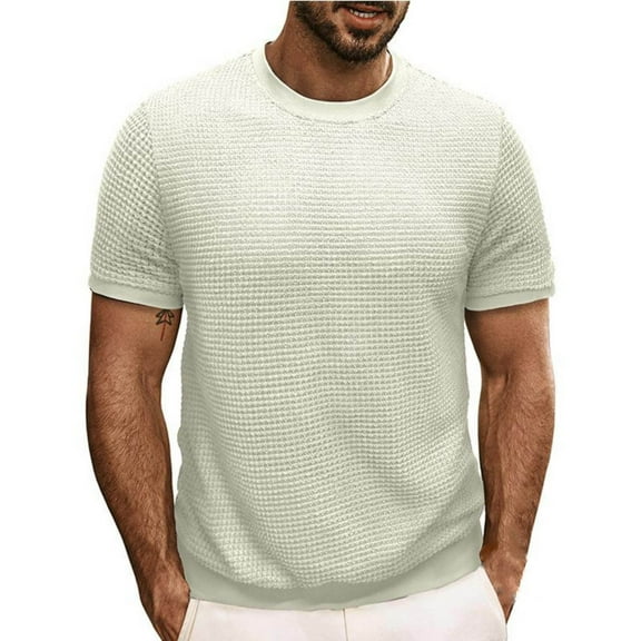 OGLCCG Mens T Shirts Casual Textured Crew Neck T-Shirt Short Sleeve Solid Color Basic Pullover Tshirts for Everyday Comfort