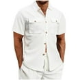 thumbnail image 1 of OGLCCG Mens Waffle T Shirt Short Sleeve Button Down Work Shirts Casual Lightweight Loose Fit Summer Shirt with Two Pockets, 1 of 6