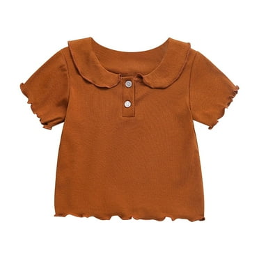 OGLCCG Toddler Baby Girls Cotton T Shirt Peter Pan Collar Puff Short Sleeve Basic Top Casual Summer Solid Color Blouse Tees
