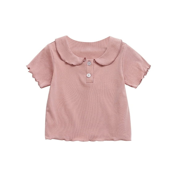 OGLCCG Toddler Baby Girls Cotton T Shirt Peter Pan Collar Puff Short Sleeve Basic Top Casual Summer Solid Color Blouse Tees