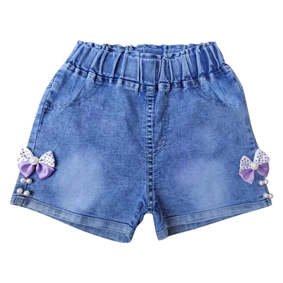 OGLCCG Toddler Girl's Jean Shorts Elastic Waist Wide Leg Summer Denim Shorts with Pockets Casual Cute Bow Short Jeans Size 2-7