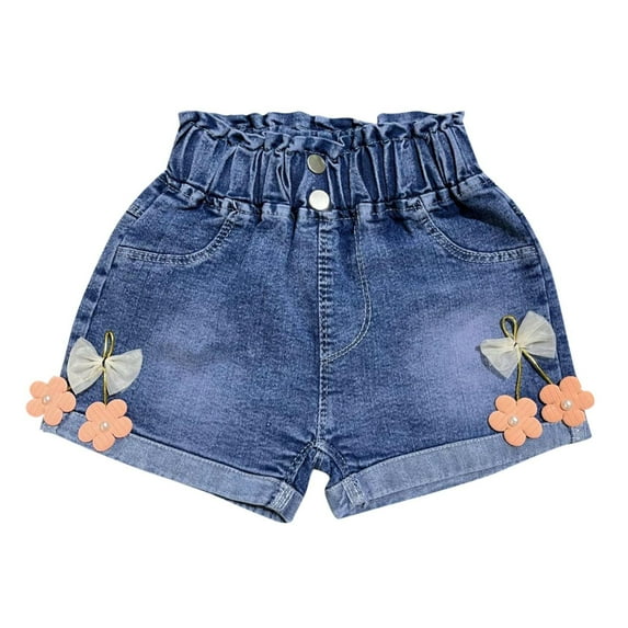 OGLCCG Toddler Girl's Jean Shorts Elastic Waist Wide Leg Summer Denim Shorts with Pockets Casual Cute Bow Short Jeans Size 2-7