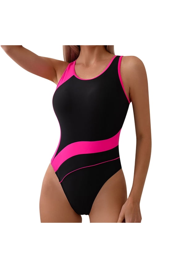 Women's One Piece Swimsuit Slimming Bathing Suit Wide Straps Plunge Backless Sports Swimwear