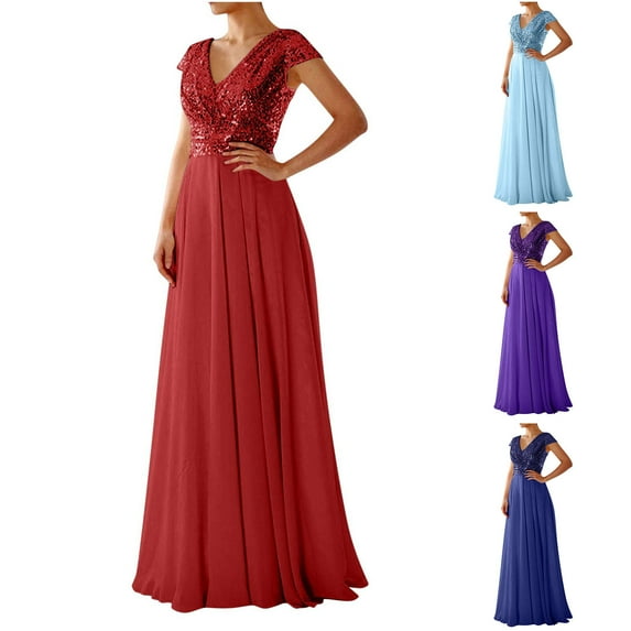 Big Sales! Women's Summer Dresses 2025,Ladies' Summer Sequined Chiffon Patchwork Evening Gown Sleeveless V-Neck Dress,Elegant & Glamorous for Special Occasions & Evening Wear