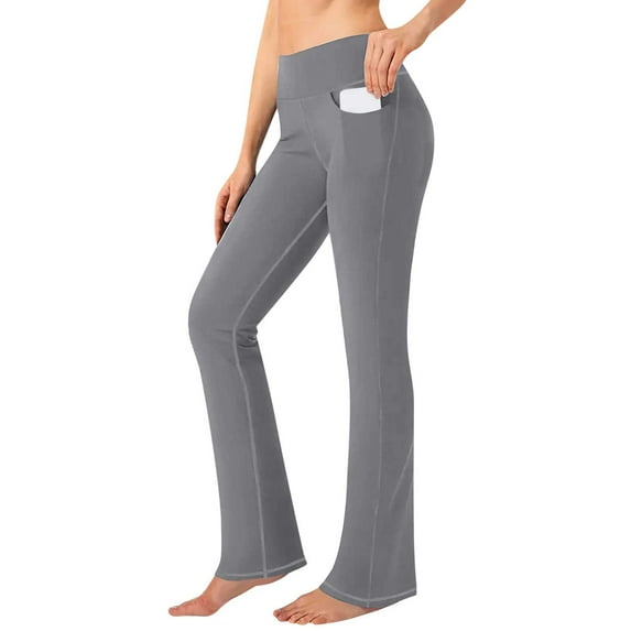 FAHXNVB Flare Leggings for Women with Pockets High Waisted Tummy Control Flared Leggings for Yoga Gym Workout Solid Color Cycling Leggings