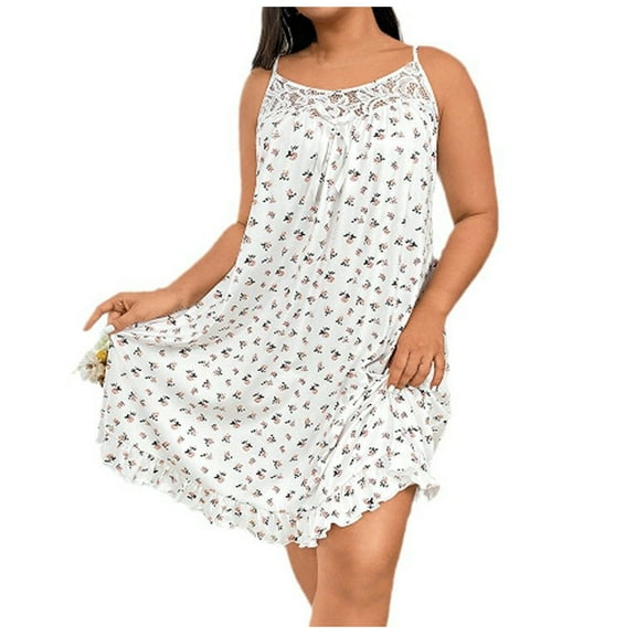 juhao Plus Size Women's Sleeveless Nightgown Cute Printed U Neck Spaghetti Strap Babydoll Pajama Dress Fashion Summer Pj Sleep Dress