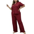 thumbnail image 1 of FAHXNVB Women 2 Piece Plus Size Pajamas Set Button Down Short Sleeve Pjs Set Soft Sleepwear Pj Lounge Set with Long Pants, 1 of 4