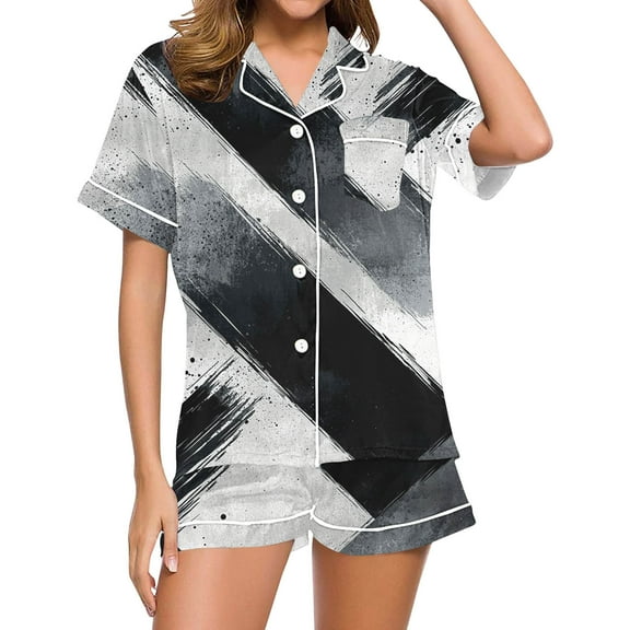 juhao Women Pajama Set Short Sleeve Button Down Shirt and Shorts 2 Piece Lounge Pjs Shorts Matching Summer Sleepwear