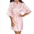 thumbnail image 1 of FAHXNVB Women's Bride Bridesmaids Silky Robe Short Satin Kimono Robes for Women Lightweight V Neck Wedding Robes Sleepwear with 3/4 Sleeve, 1 of 5