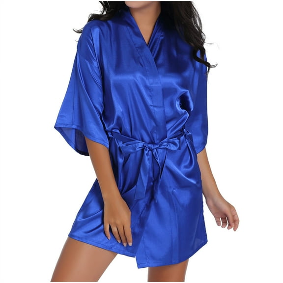 FAHXNVB Women's Satin Kimono Robe Wedding Robes for Bridal Party Bride Bridesmaids Short Silky Bathrobe Sleepwear with 3/4 Sleeve