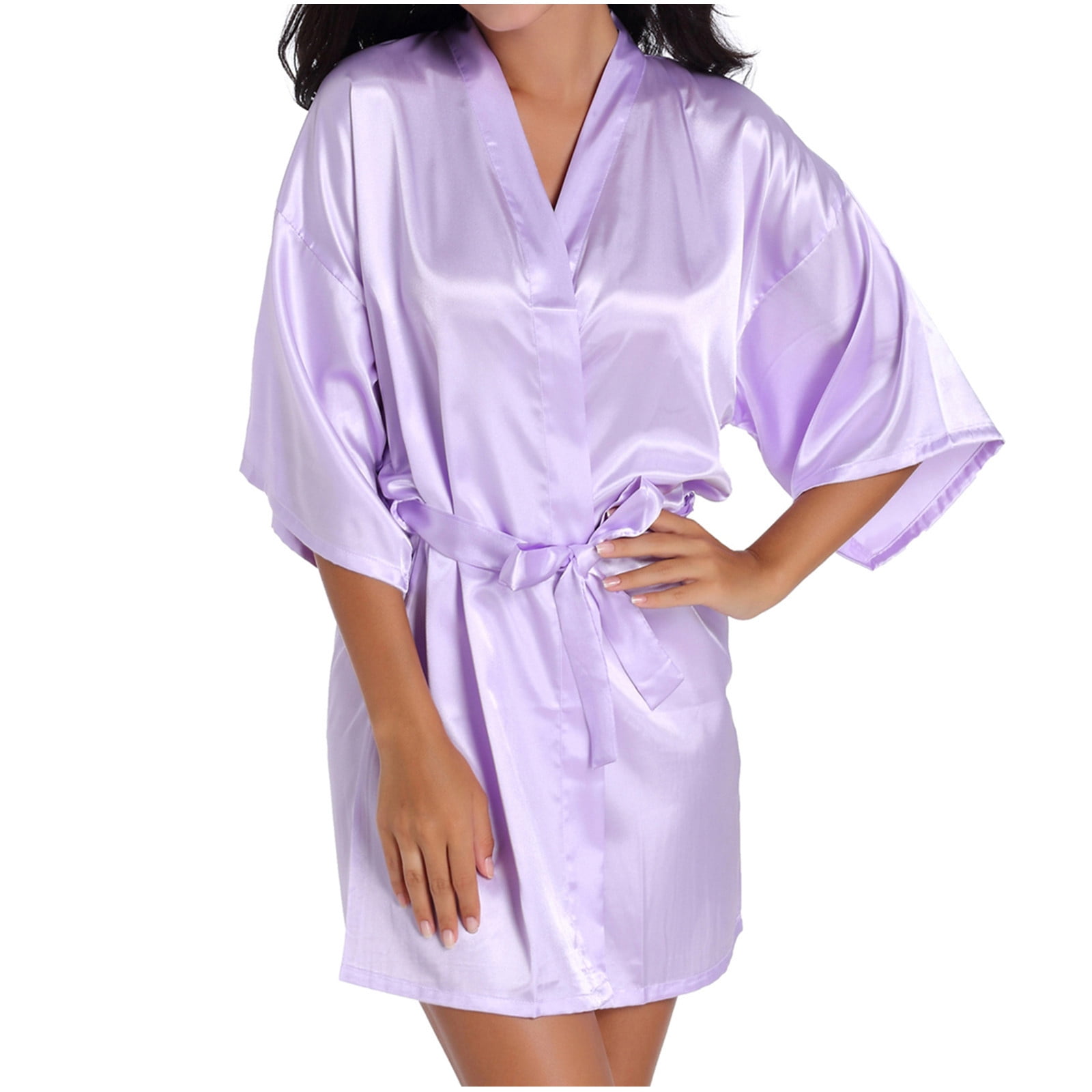 Breathffy 7 Pcs Women's Satin Kimono Robe Set Short Bridesmaid Bride