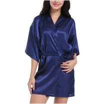 FAHXNVB Women's Satin Kimono Robe Wedding Robes for Bridal Party Bride Bridesmaids Short Silky Bathrobe Sleepwear with 3/4 Sleeve