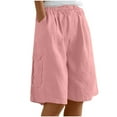 thumbnail image 1 of FAHXNVB Womens Shorts Casual Elastic Waist Cotton Linen Wide Leg Drawstring Bermuda Shorts Lightweight Baggy Comfy Shorts with Pocket, 1 of 5