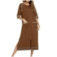 thumbnail image 1 of FAHXNVB Womens Zipper Front 3/4 Sleeves Robe Full Length Sleepwear with Pockets Lightweight Loungewear Bathrobe House Coat Nightgown, 1 of 5