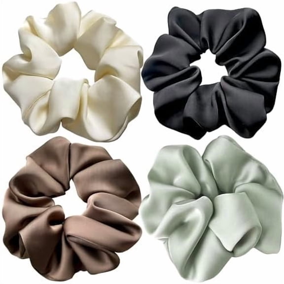 Big Satin Scrunchies for Women, 5.2 Inches Large Scrunchie, Silk Elastic Ponytail Holders for Girls, Hair Ties for Thick/Curly Hair, Soft Scrunchy No Crease No Pilling, 4 Pack