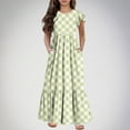 thumbnail image 1 of 2025 Girls Dresses with Pockets 6-12 Years Kids Ruffle Short Sleeve Crew Neck Trendy Plaid Printed Pullover Long Maxi Dress, 1 of 7