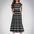 thumbnail image 1 of 2025 Girls Dresses with Pockets 6-12 Years Kids Ruffle Short Sleeve Trendy Stripe Printed Crewneck Going Out Long Maxi Dress, 1 of 7