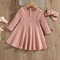 thumbnail image 1 of 2025 Long Sleeve Dresses for Girls with Hairband Size 1-8 Toddlers Kids Cute Button Crew Neck Solid Color A-Line Dress Fall, 1 of 6