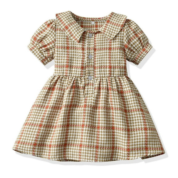 The Big Save of The Day kttectoa Button-Up Cute Dresses Formal Vestido Sundress Dresses Doll-Collar Plaid Graphic Short Sleeve Dress for Girls Loose Flowy Dresses for Shopping 1-8Y