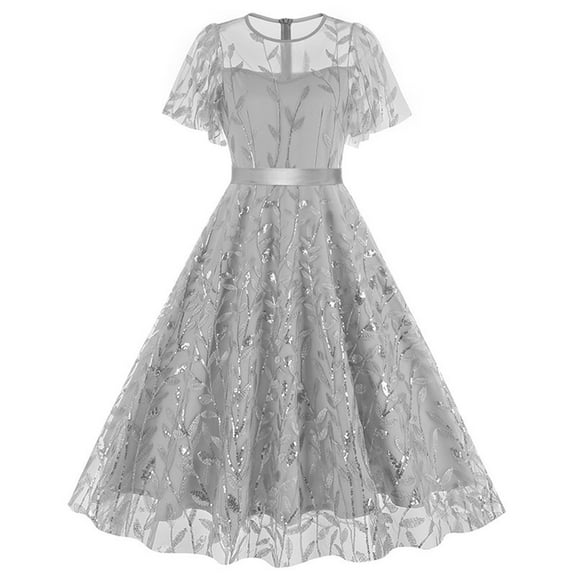 The Big Save of The Day kttectoa Crewneck Short Sleeve Dresses for Ladies Tulle Gown Zipper Tunic Princess Dress Leaves Graphic Dress Summer Dress Active Dresses for Costume