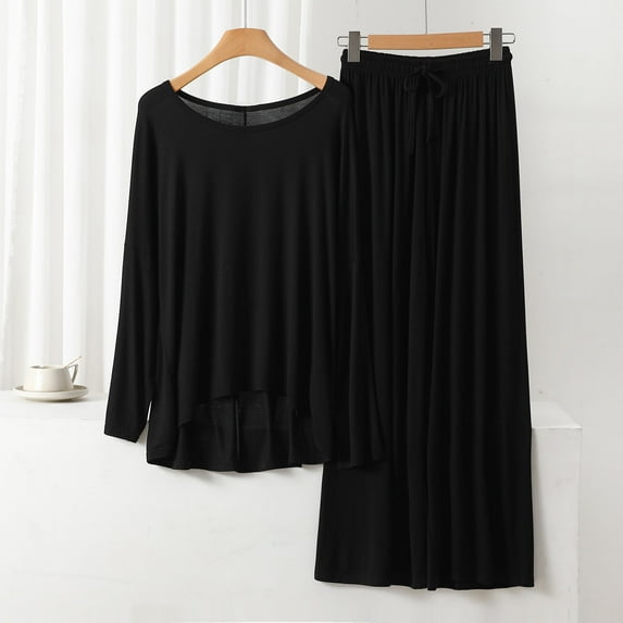 The Big Save of The Day kttectoa Outfits for Women Womens Loungewear Set Womens Winter Pajamas Fall Outfits Solid Long Sleeve Crew Neck Swing Tops and Pants Two Piece Sets for Women Cyber_Monday
