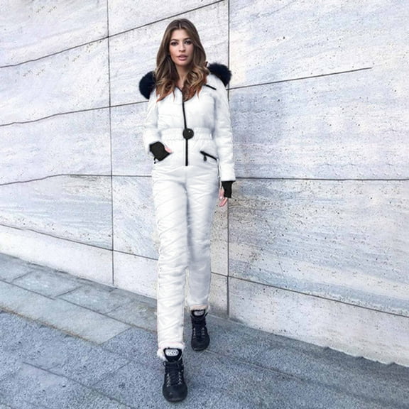 LoyisVidion Waterproof Ski Suit with Hooded Design - Women Fashion Casual Thick Hot Snowboard Skisuit Outdoor Sports Zipper Ski Suit Waterproof Insulated Ski Suit