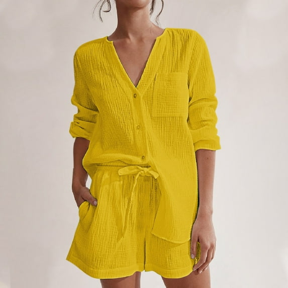 The Big Save of Today kttectoa Outfits for Women Casual Outfits Fall Sets Outdoor Clothing Loungewear Solid Long Sleeve V-Neck Pullover Tops and Drawstring Shorts Winter Clothes for Women