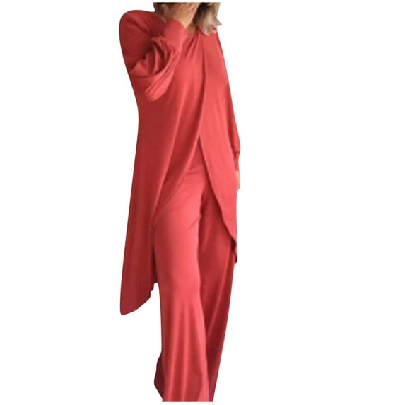 The Big Save of Today kttectoa Outfits for Women Plus Size Pajamas Loungewear Outdoor Clothing Sets Solid Long Sleeve Crew Neck Pullover Tops and Pants Fall Outfits for Women Cyber_Monday