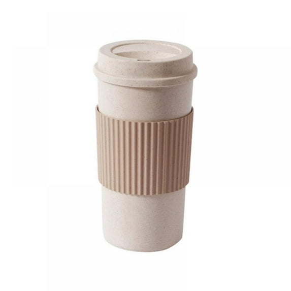 Big Saving! Double Wall Insulated Travel Mug with Non-Slip Sleeve,Eco-friendly Wheat Coffee Cup,15.2ounce,Brown