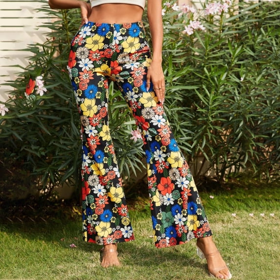 Big Saving For Her,AXXD Plus Size Long Pants High Waist Summer Printed Pants Women Pants Clearance Clothing Under $10 Blue 14