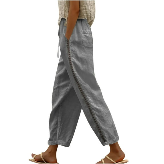 Big Saving For Mother,AXXD Plus Size Slim High Elastic Waist Solid Sports Linen Pants Business Casual Pants For Women Clearance Gray 14