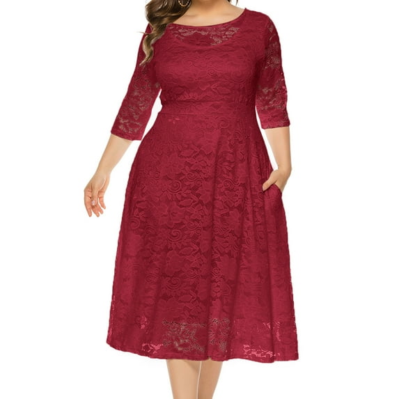 Big Saving For Mother,POROPL Women Dress Clearance Under 5 Plus Size V-Neck Split Fork Small Tailing Long Dress Party Full Dress Red Size 24