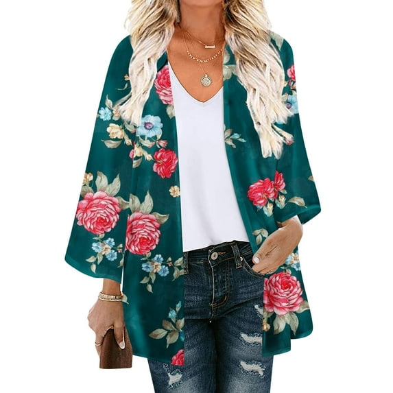 Big Saving For Women AXXD Swimsuit Cover Ups Women Floral Print Puff Sleeve Kimono Cardigan Loose Chiffon Cover Up Tops